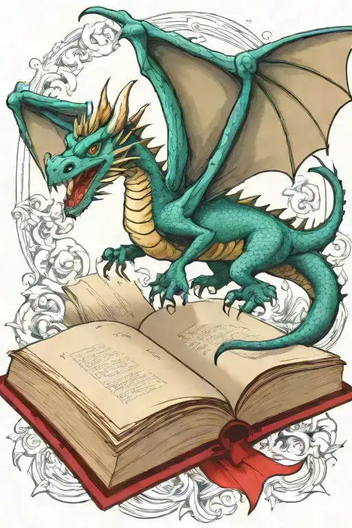 Dragon Flying Over A Book Style Illustration