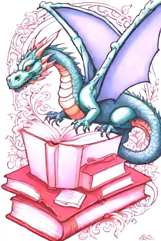 Dragon Flying Over A Book Style Illustration