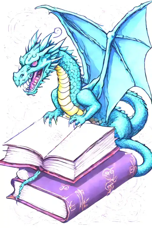 Dragon Flying Over A Book Style Illustration
