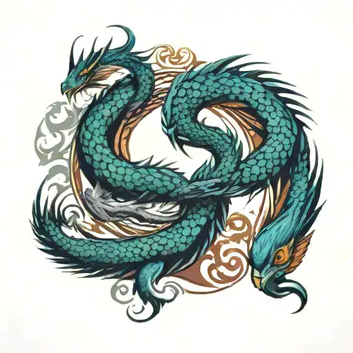 Dragon And Peacock Ying Yang