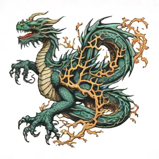 Dragon With Tree Branches Stretching Towards The Sky