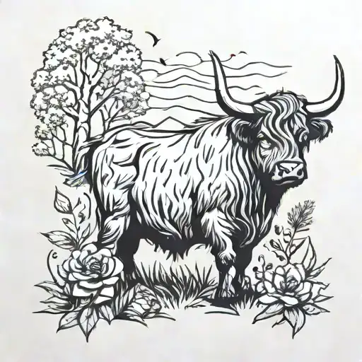 Highland Cow Garden Scene