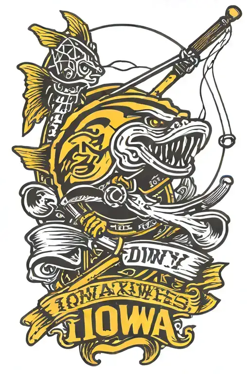 Iowa Hawkeyes Logo With Fishing Poles And The Name Curt On Top