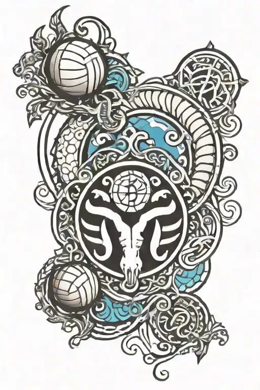 Aquarius Symbol And Volleyball Surrounded