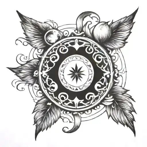 Circle With 4 Moons And Something In The Middle Part