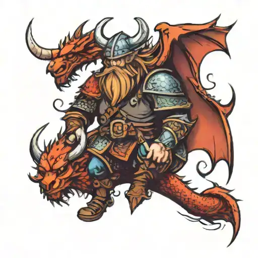 Viking And A Dragon Emerging