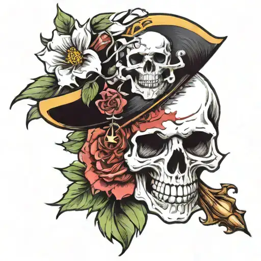 Pirates Skull Rosea Flower Branch Shoulder