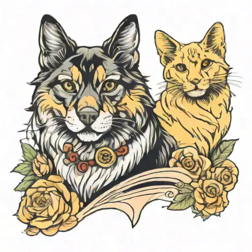 Female Tuxedo Cat And Female Golden Retriever Dog