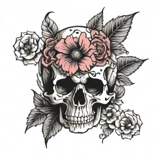 Half Skull Half Flowers