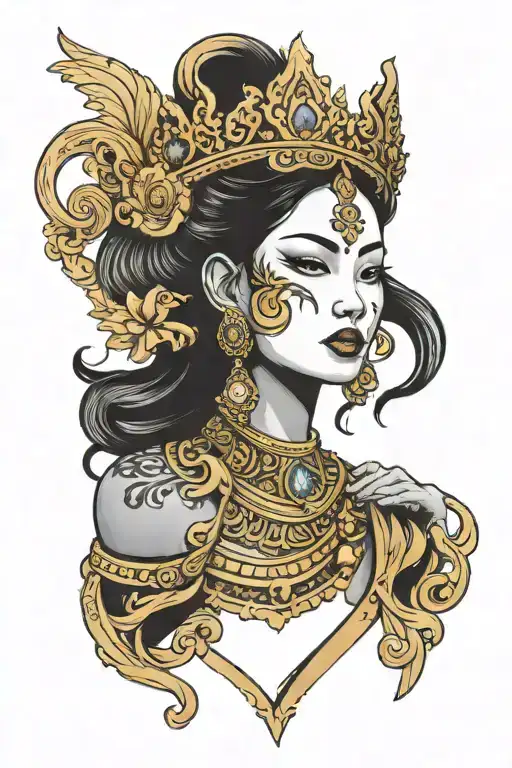 Figurehead Maiden Wearing Golden Thai Crown