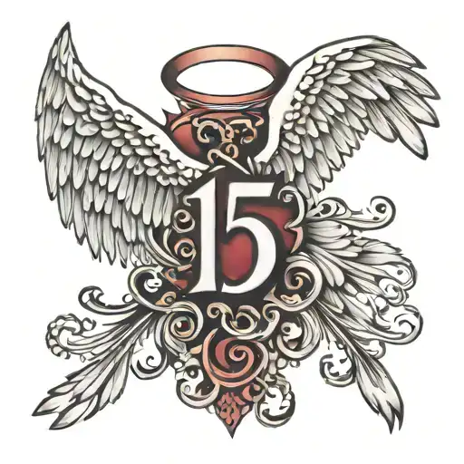 Number 15 With Angel Wings Spread Wide Open