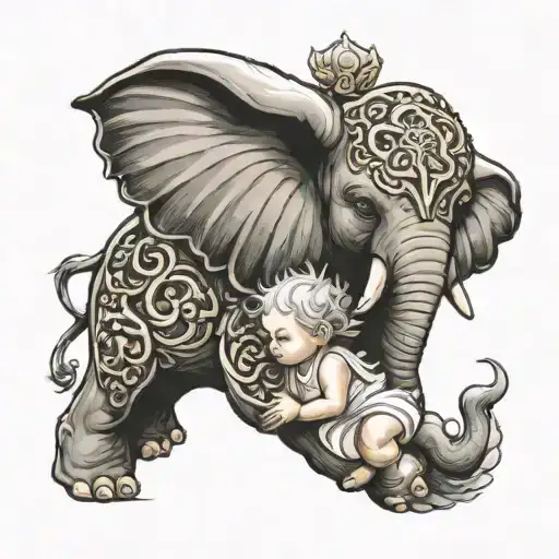 Angel Protecting A Baby Elephant