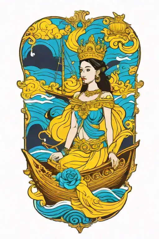 Ship With Figurehead Of A Maiden Wearing Golden Traditional Thai Crown