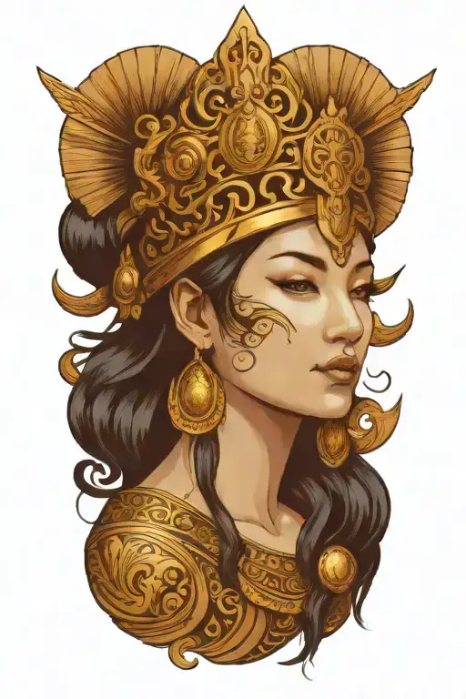 Maiden Wearing Golden Thai Headress Incorporating Sail Ship Figurehead
