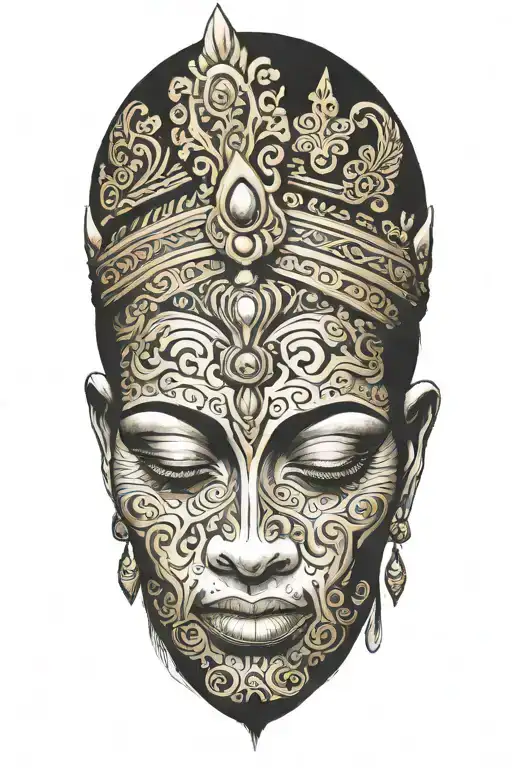 Maiden Wearing Thai Gold Crown Praying