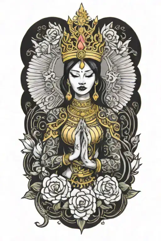 Maiden Wearing Thai Gold Crown Praying