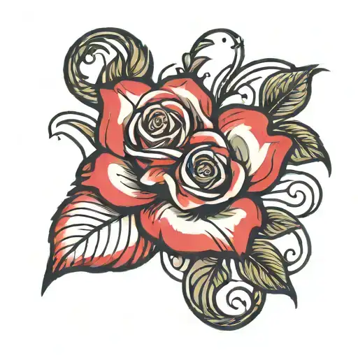 Blooming Rose Intertwined With A Small Scroll Or Book