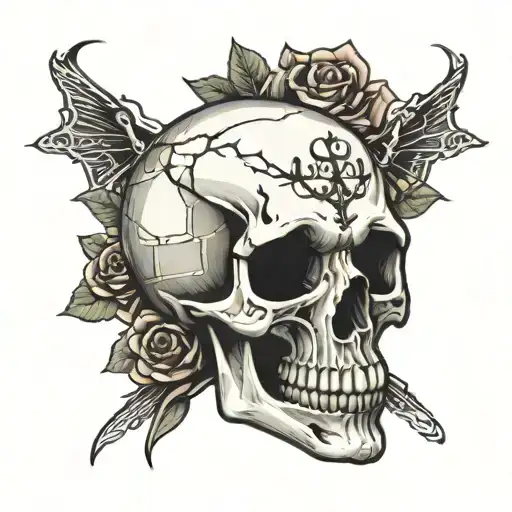 Realistic Skull Dark With Thin Line And Symbol