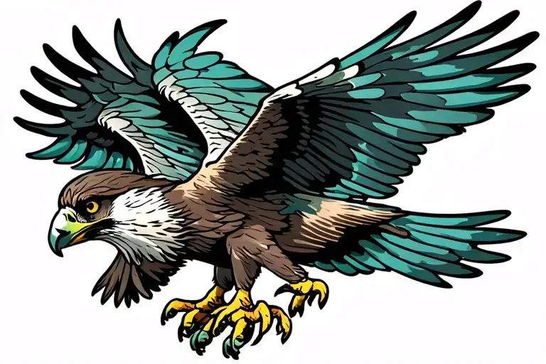 Osprey Hawk Swooping Green And Blue Colors