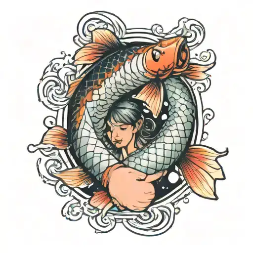 Woman Hands Holding Koi Fish Swimming Gracefully