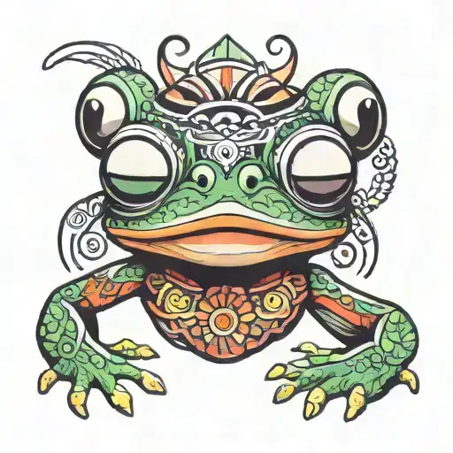 Frog Wearing Aztec War Mask