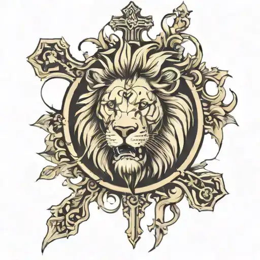 Lion And Cross Surrounded