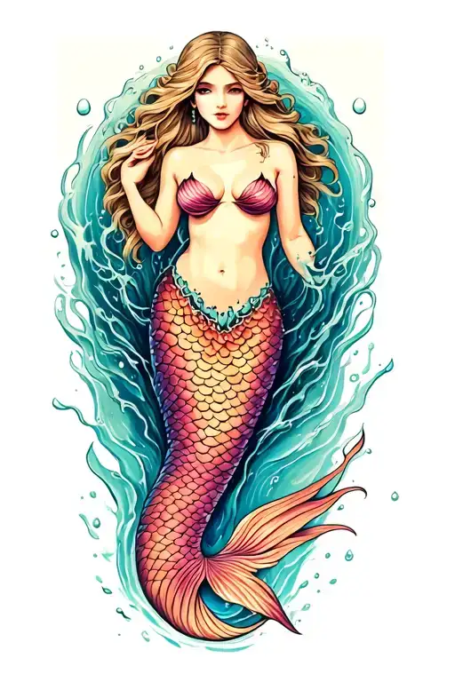 Mermaid Floating In Water Vertically
