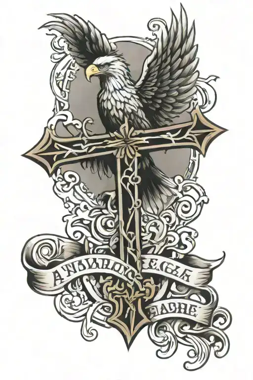 Cross With Name And Eagle Perched
