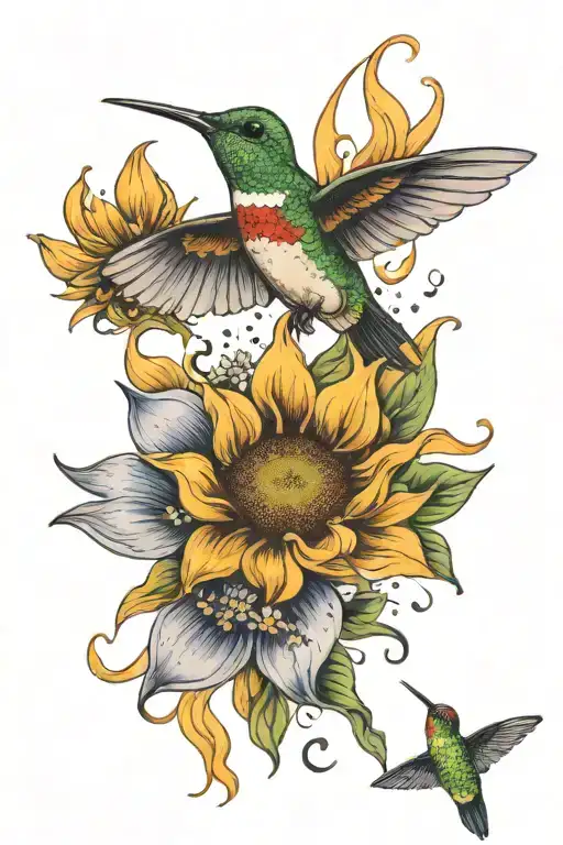 2 Stargazers Sunflower Hummingbird Flying