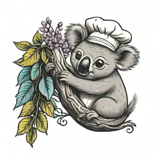 Koala With A Chef Hat Hugging A Tree