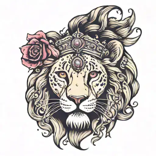 Half Lion Half Princess With War Paint And Princess Smiling With A Jewel