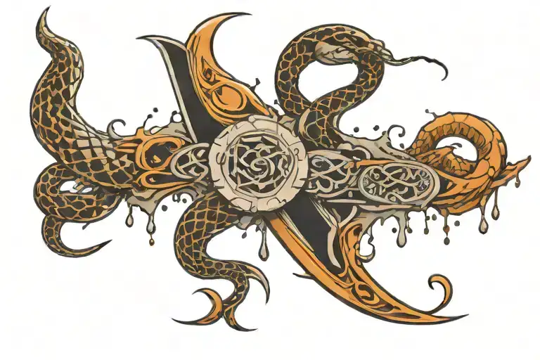 Snake Dagger Piercing Wawes Splashes With Mountain