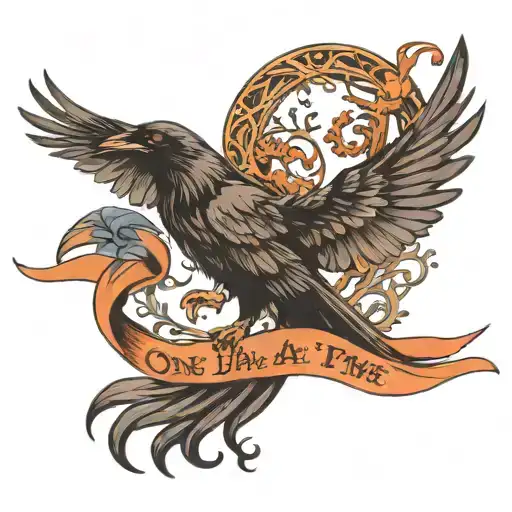Raven Flying In The Front Of Yggdrasil Carrying A Ribbon That Says One Day At A Time