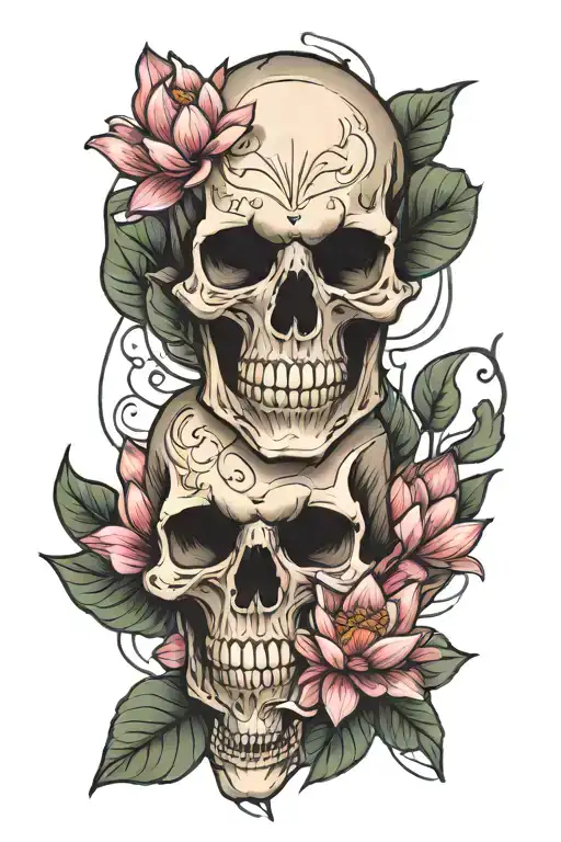 Skull And Lotus Flower