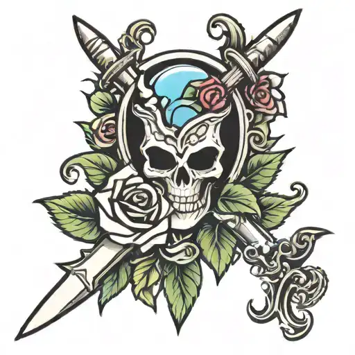 Dagger With Heart And Roses