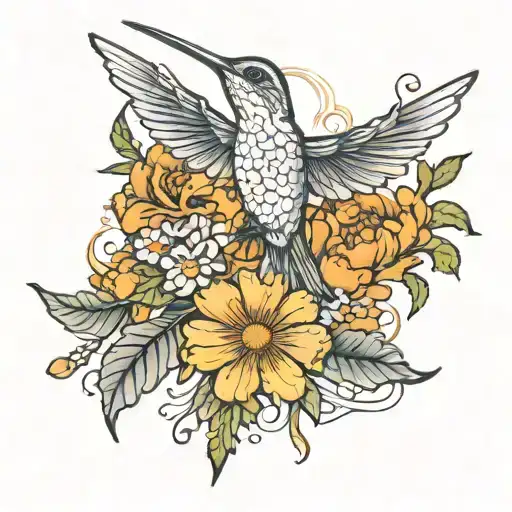 Marigold Cross With A Hummingbird