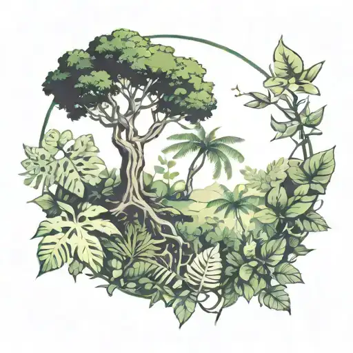 Beautiful Jungle And Leaves And Tree