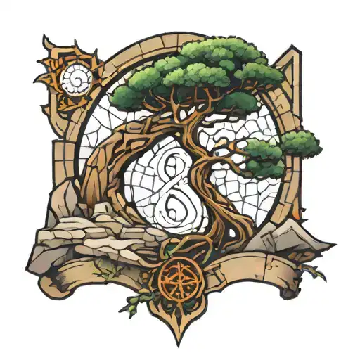 Stain Glass Tree Growing Out Of Ruins With The Number 6 Incorporated Within The Tree