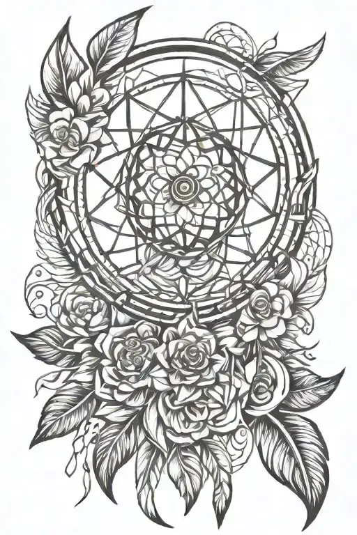 Mandela Dreamcatcher Thigh Tattoo Design