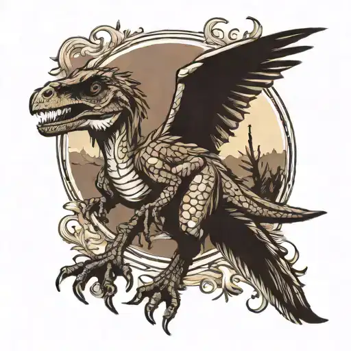 Velociraptor Full Body With Bow Hunting Scene