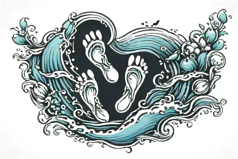 Ocean And Baby Footprint