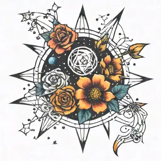 Sagitaruis Constellation With Flower And A Twist Of Love For Darkness