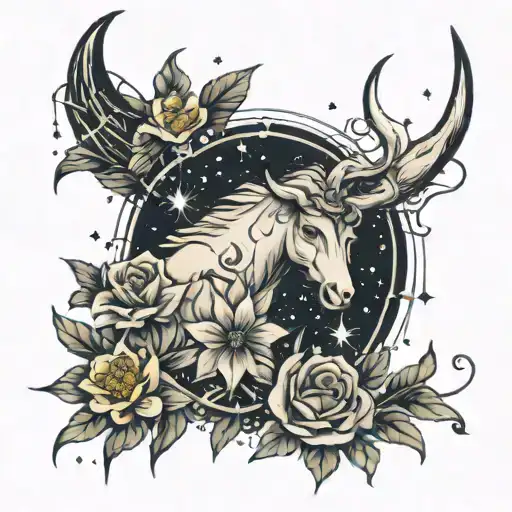 Sagitarius Constellation With Flowers And A Dark Energy Occult