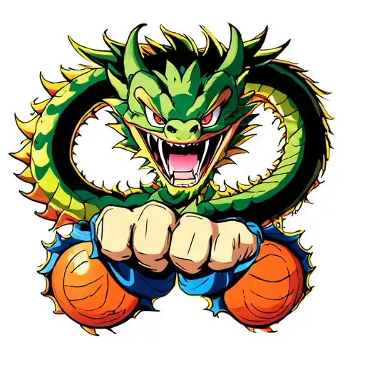 Shenron Dragon Ball With One Hand In A Fist And Dragon Balls