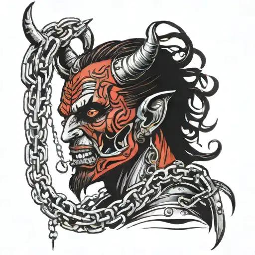 Gothic Demon Red Face With Chains