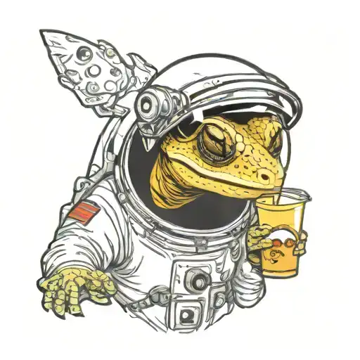 Crested Gecko Wearing A Astronaut Helmet Drinking A Smoothie On The Moon