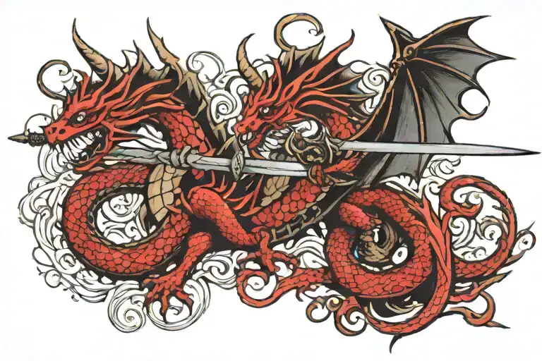 Red Dragon And Black Sword Fantasy