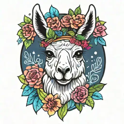 Colorful Llama With Flower Crown