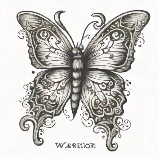The Words Warrior With A Very Simple Butterfly On Top Of The Last R
