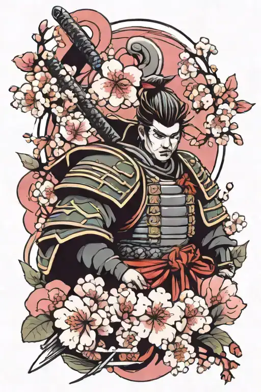 Sakura Flowers Surrounding Samurai Warrior